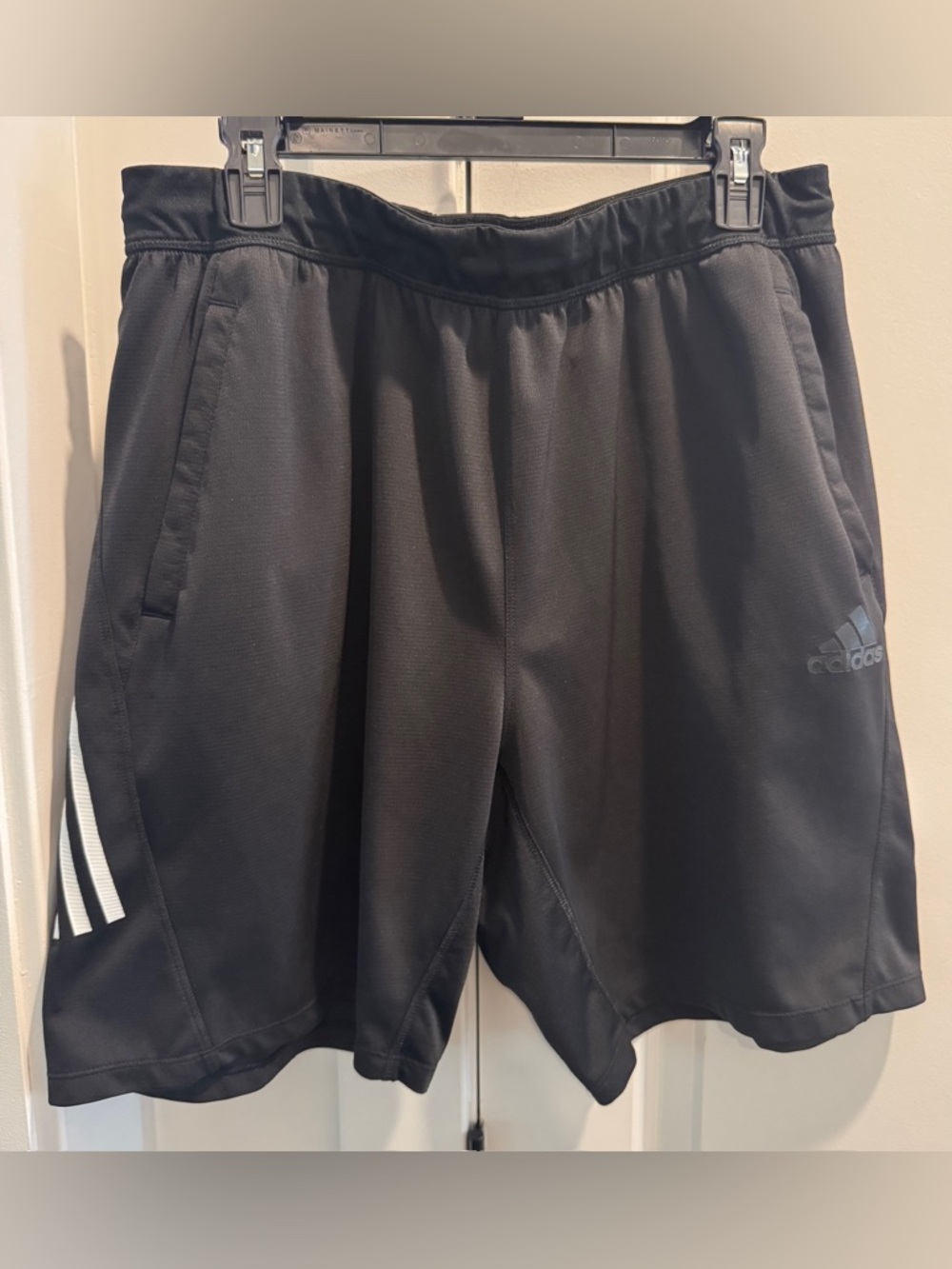 adidas Black Athletic Shorts with White Stripe Accents